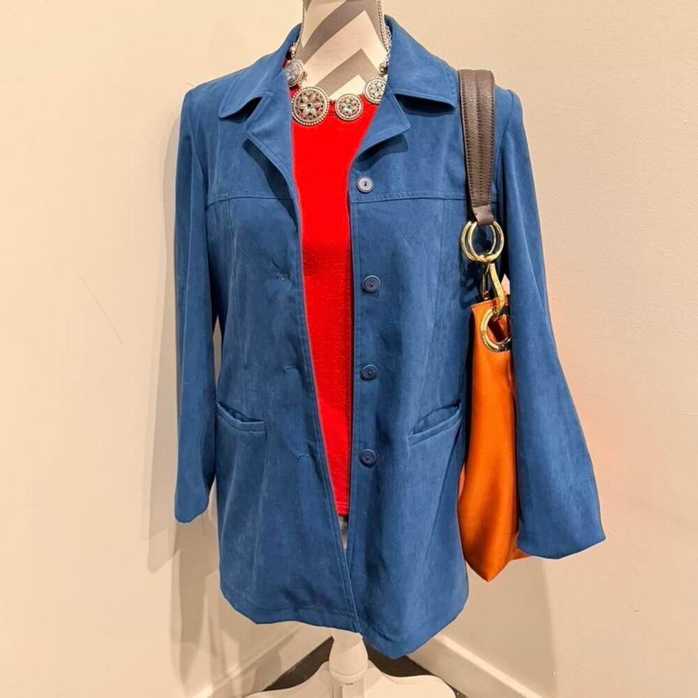 Blue suede buttoned jacket - Picture 2 of 4